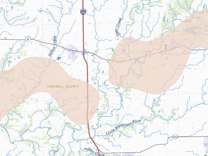 Radar-estimated hail-size map of the storm over Tremont, IL on Mar 10, 2026