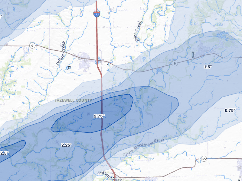 NEXRAD radar-signature map of the hail over Tremont, IL