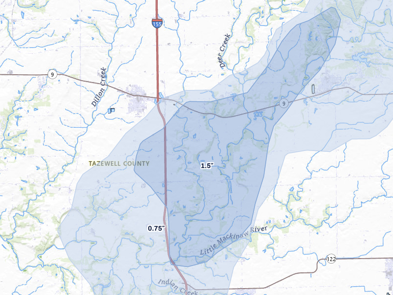 NEXRAD radar-signature map of the hail over Tremont, IL