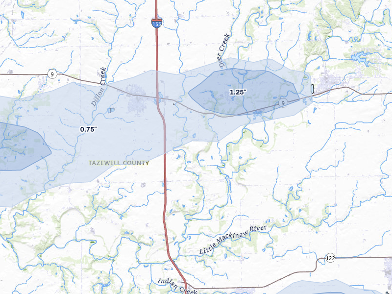 NEXRAD radar-signature map of the hail over Tremont, IL