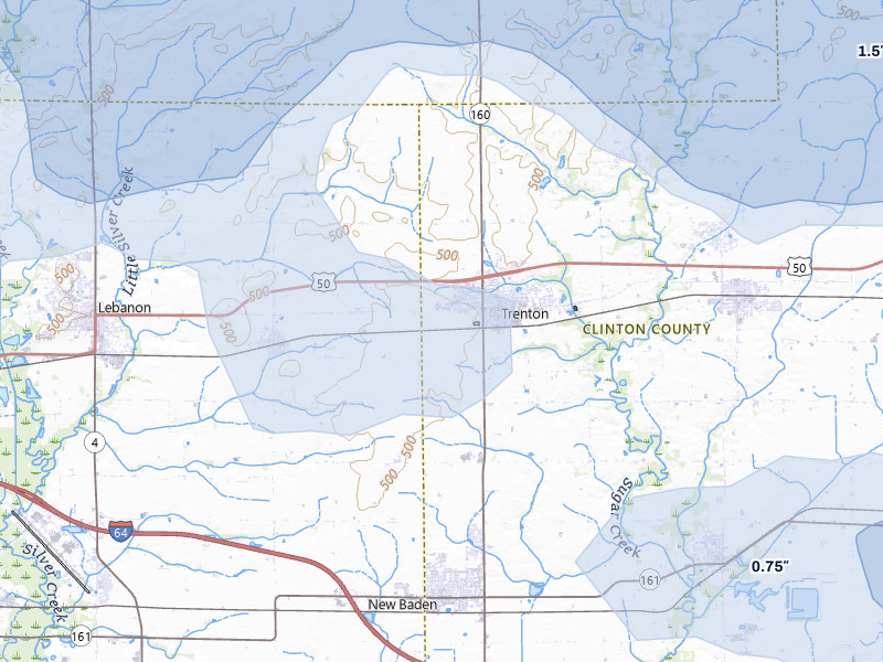 NEXRAD radar-signature map of the hail over Trenton, IL