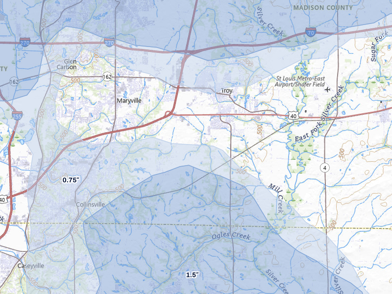 NEXRAD radar-signature map of the hail storm over Troy, IL on May 31, 2026