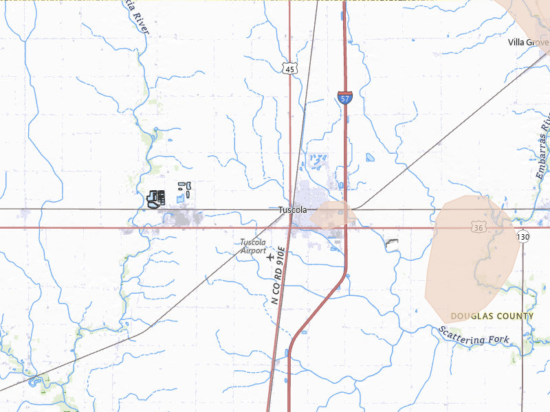 Radar-estimated hail-size map of the storm over Tuscola, IL on Aug 11, 2026