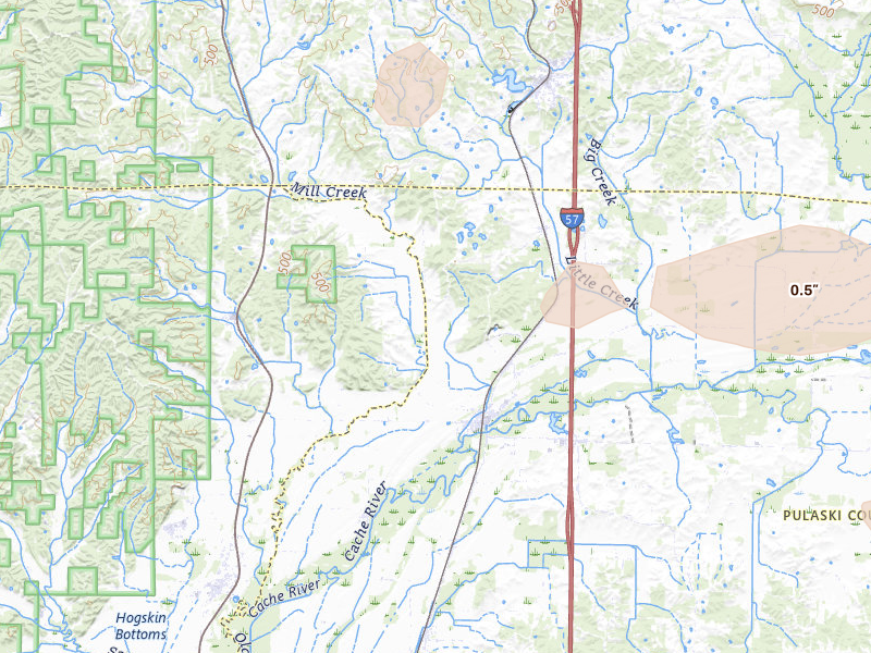 Radar-estimated hail-size map of the storm over Ullin, IL on Jun 1, 2026