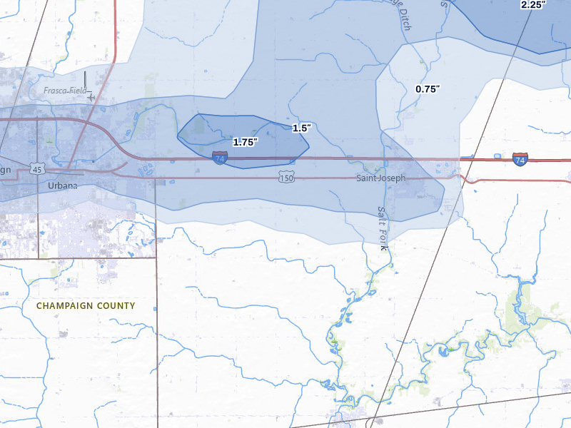 NEXRAD radar-signature map of the hail over Urbana, IL