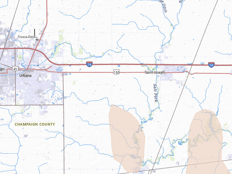 Radar-estimated hail-size map of the storm over Urbana, IL on Apr 27, 2026