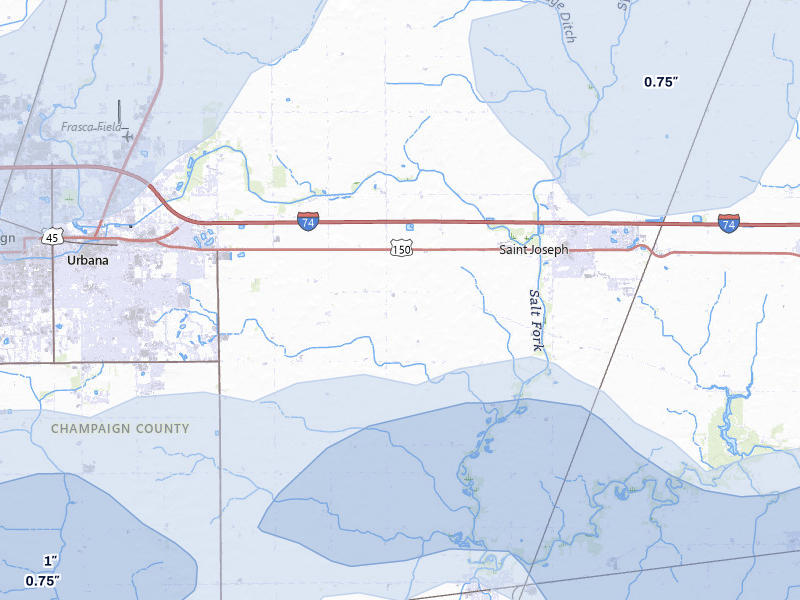 NEXRAD radar-signature map of the hail over Urbana, IL