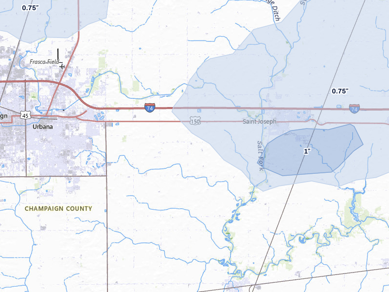 NEXRAD radar-signature map of the hail over Urbana, IL