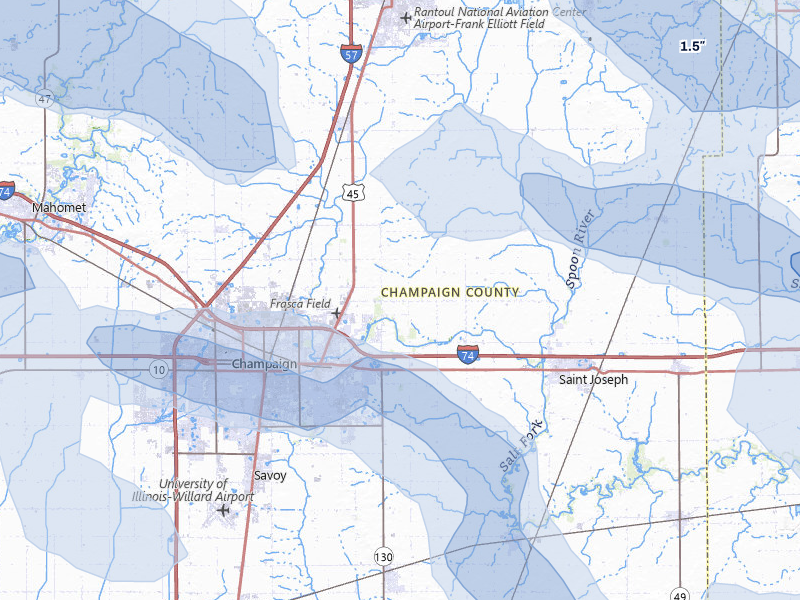 NEXRAD radar-signature map of the hail storm over Urbana, IL on Aug 13, 2026