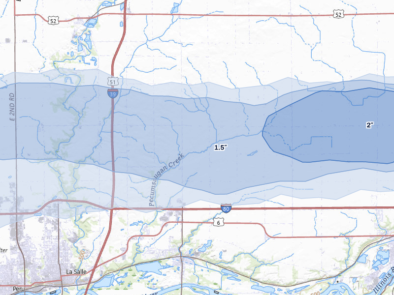 NEXRAD radar-signature map of the hail storm over Utica, IL on May 4, 2026