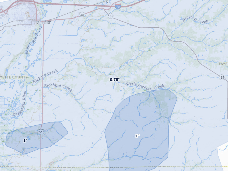 NEXRAD radar-signature map of the hail over Vandalia, IL