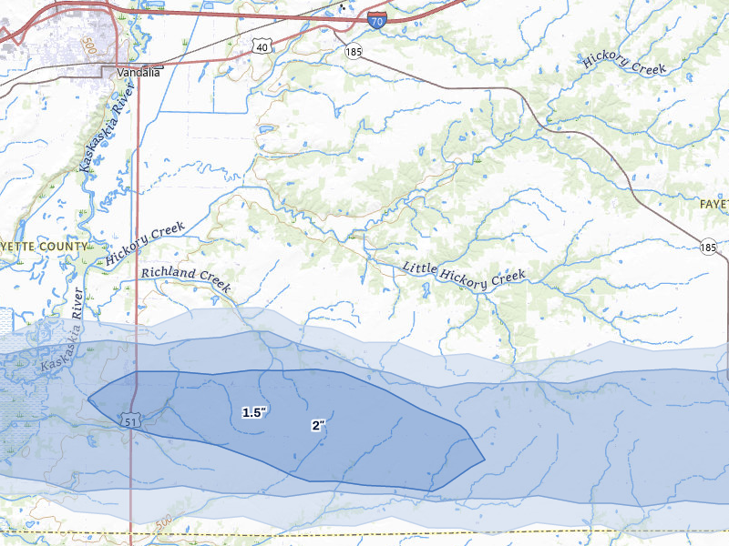 NEXRAD radar-signature map of the hail storm over Vandalia, IL on May 4, 2026