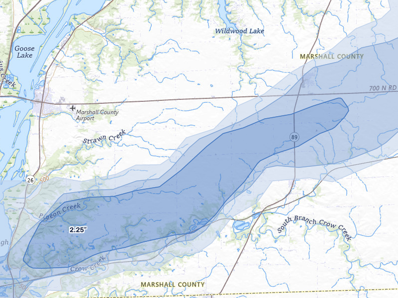 NEXRAD radar-signature map of the hail storm over Varna, IL on Apr 2, 2026