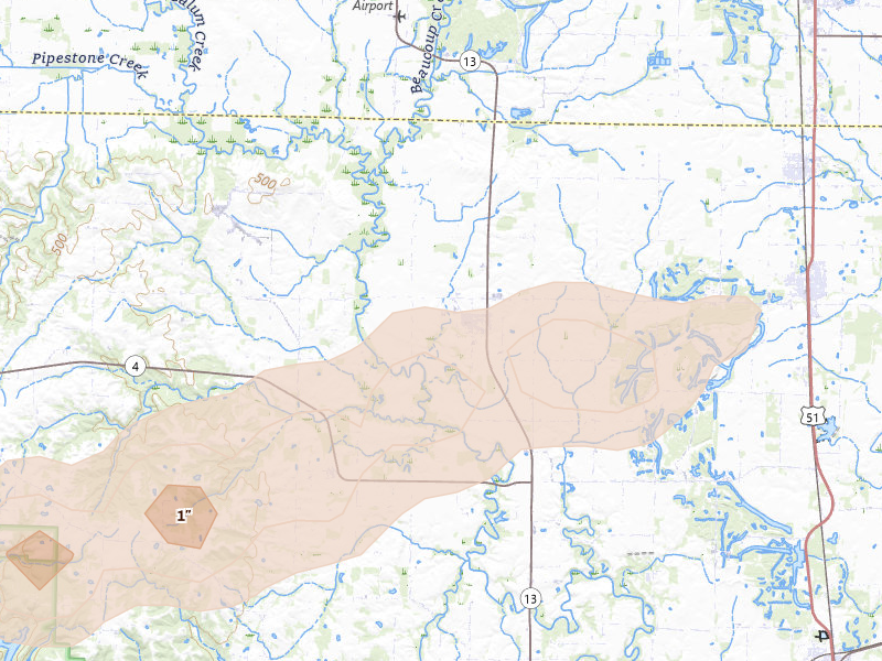 Radar-estimated hail-size map of the storm over Vergennes, IL on Apr 26, 2026