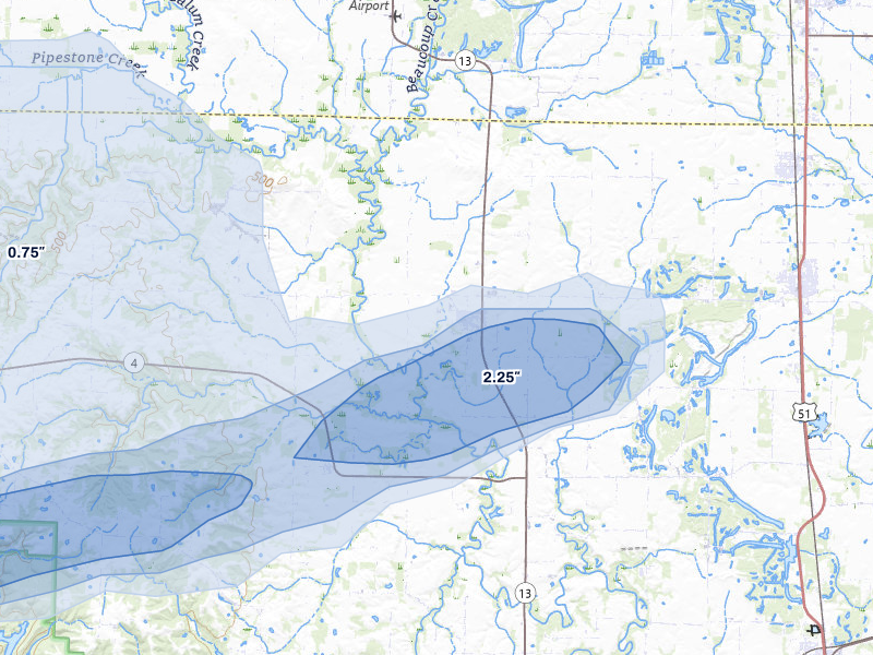 NEXRAD radar-signature map of the hail over Vergennes, IL
