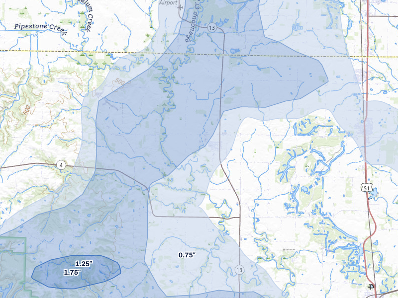 NEXRAD radar-signature map of the hail over Vergennes, IL