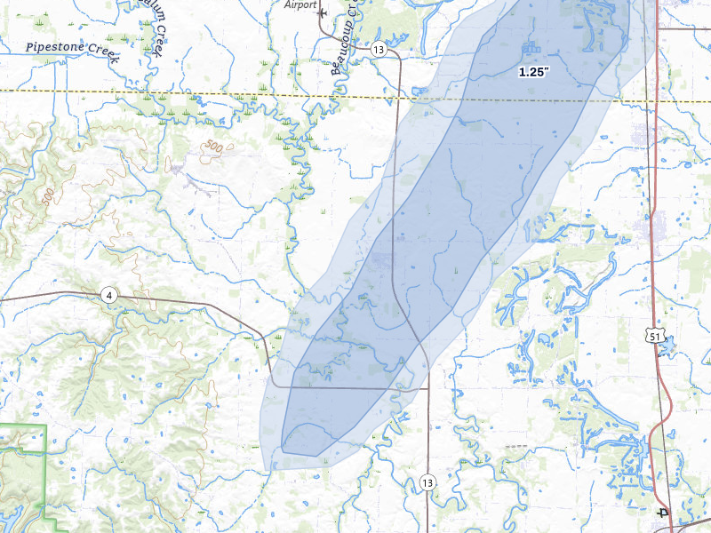 NEXRAD radar-signature map of the hail over Vergennes, IL