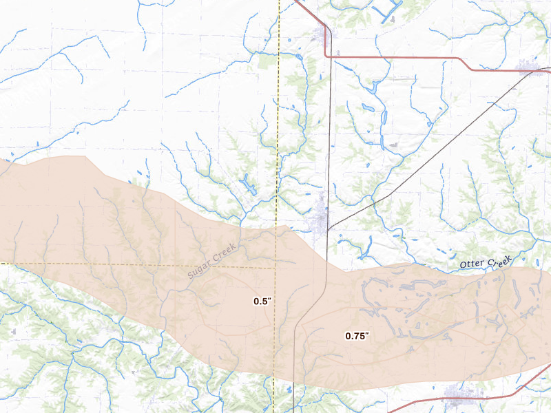 Radar-estimated hail-size map of the storm over Vermont, IL on May 4, 2026