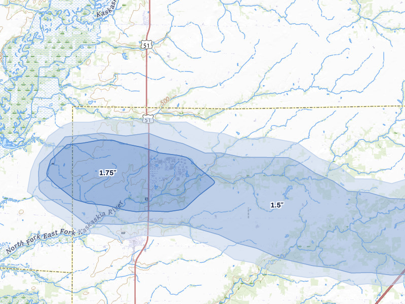 NEXRAD radar-signature map of the hail storm over Vernon, IL on May 16, 2026