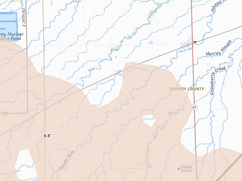 Radar-estimated hail-size map of the storm over Verona, IL on Aug 9, 2026