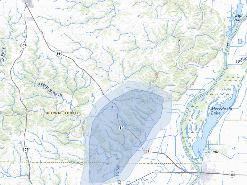 NEXRAD radar-signature map of the hail over Versailles, IL