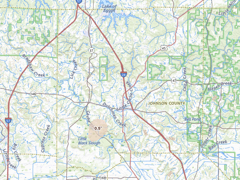 Radar-estimated hail-size map of the storm over Vienna, IL on Jun 25, 2026