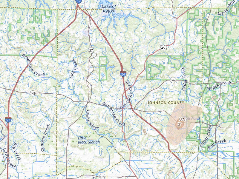 Radar-estimated hail-size map of the storm over Vienna, IL on Jul 3, 2026