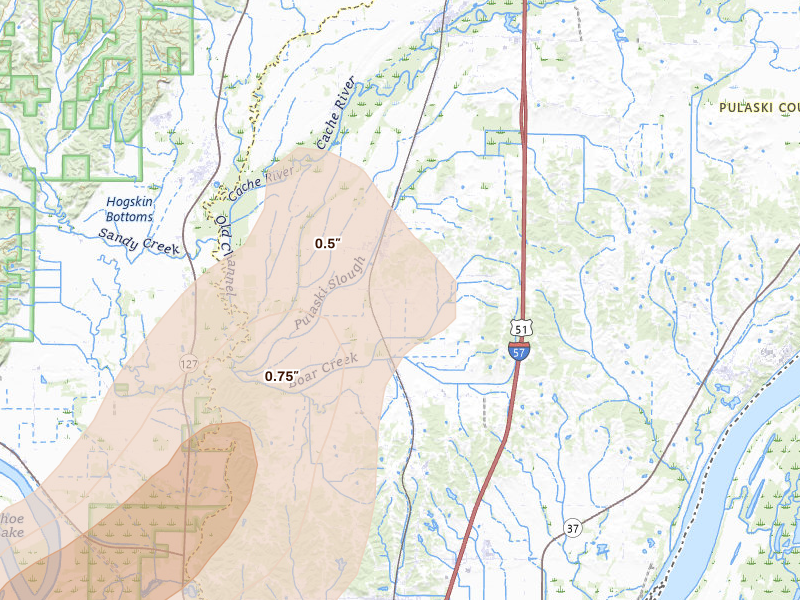 Radar-estimated hail-size map of the storm over Villa Ridge, IL on Apr 26, 2026
