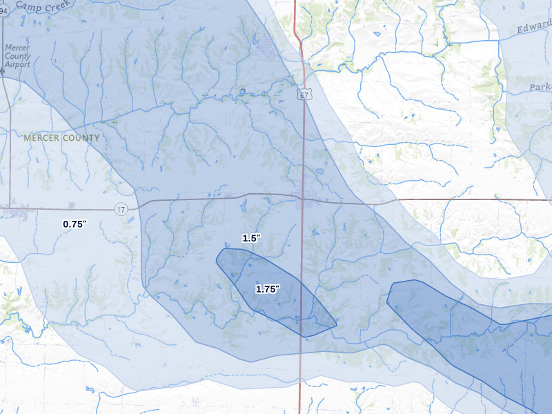 NEXRAD radar-signature map of the hail storm over Viola, IL on Aug 12, 2026