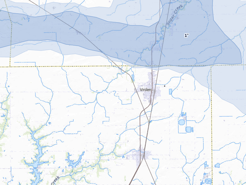 NEXRAD radar-signature map of the hail over Virden, IL