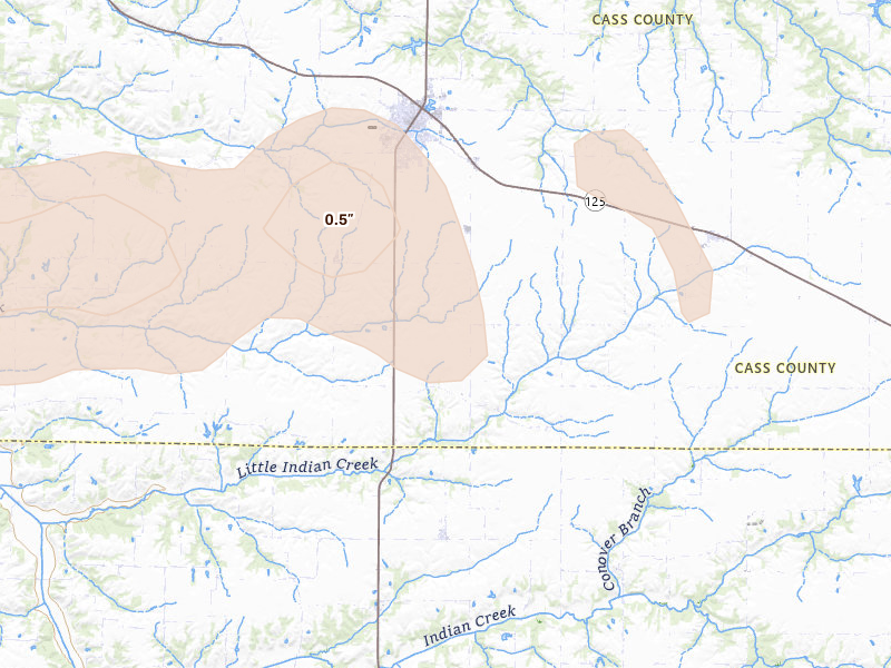 Radar-estimated hail-size map of the storm over Virginia, IL on Mar 3, 2026