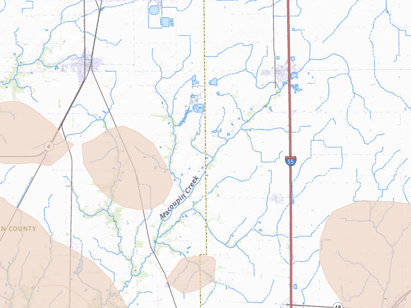 Radar-estimated hail-size map of the storm over Waggoner, IL on Apr 27, 2026