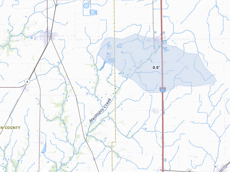 NEXRAD radar-signature map of the hail storm over Waggoner, IL on May 16, 2026