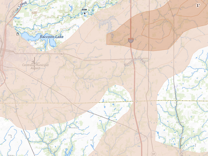 Radar-estimated hail-size map of the storm over Walnut Hill, IL on May 16, 2026