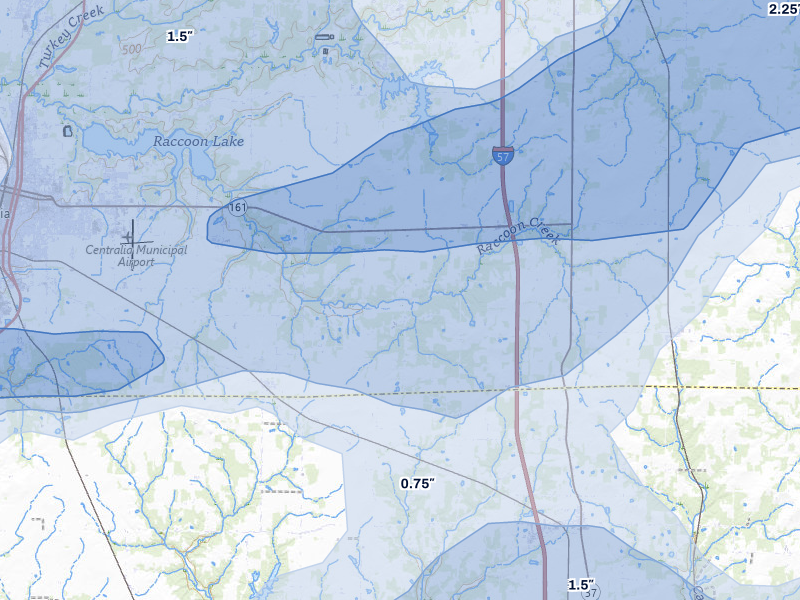 NEXRAD radar-signature map of the hail storm over Walnut Hill, IL on May 16, 2026