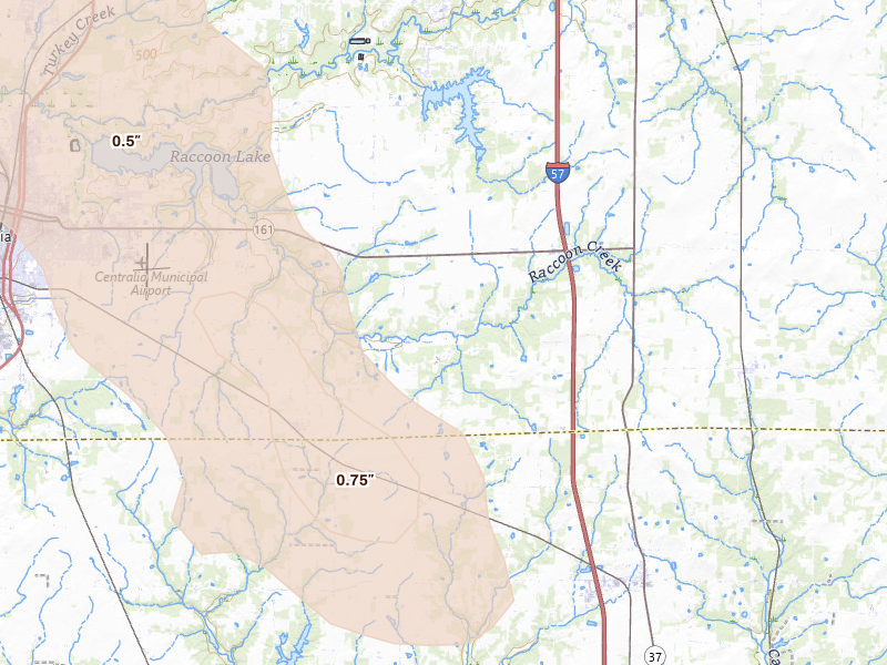 Radar-estimated hail-size map of the storm over Walnut Hill, IL on Aug 21, 2026