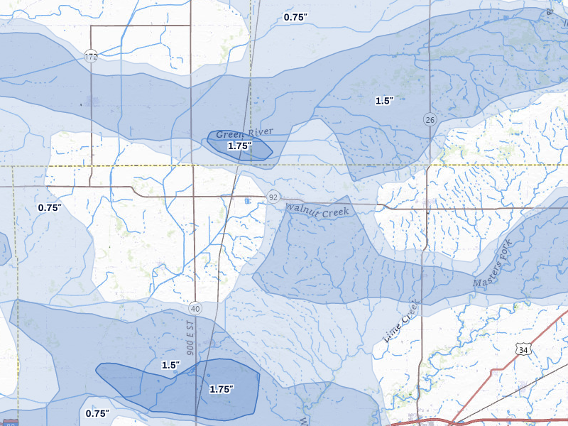 NEXRAD radar-signature map of the hail storm over Walnut, IL on Aug 11, 2026