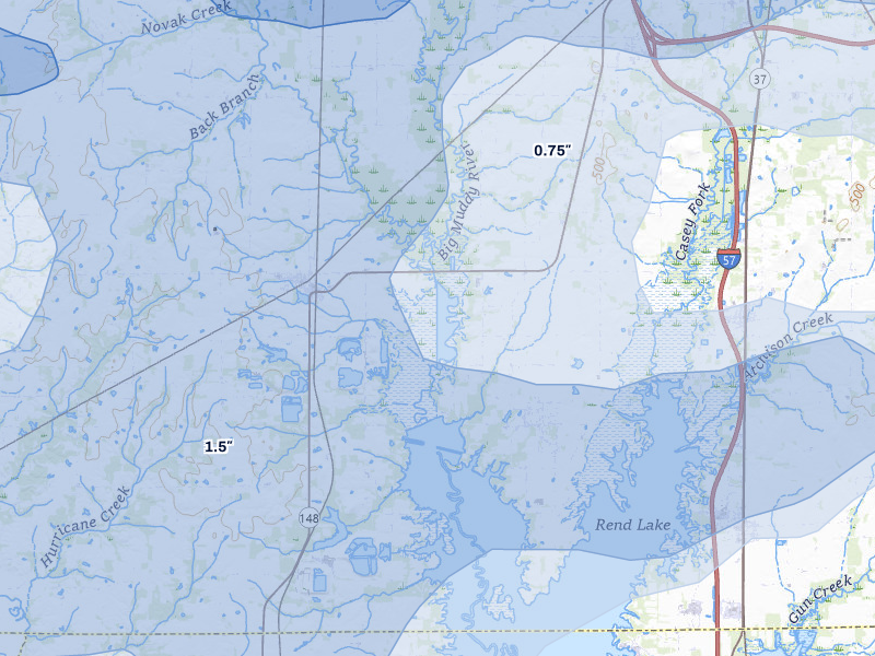 NEXRAD radar-signature map of the hail over Waltonville, IL
