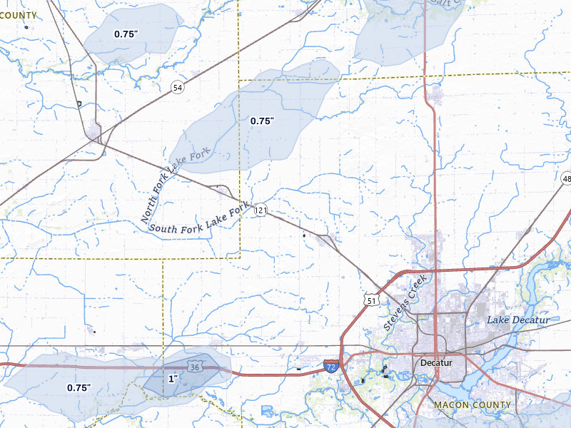 NEXRAD radar-signature map of the hail over Warrensburg, IL