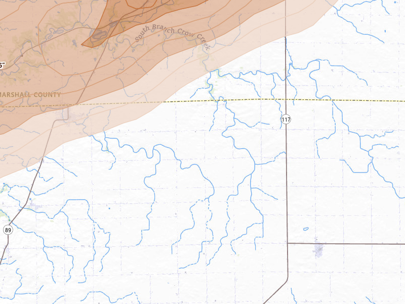 Radar-estimated hail-size map of the storm over Washburn, IL on Jun 11, 2026
