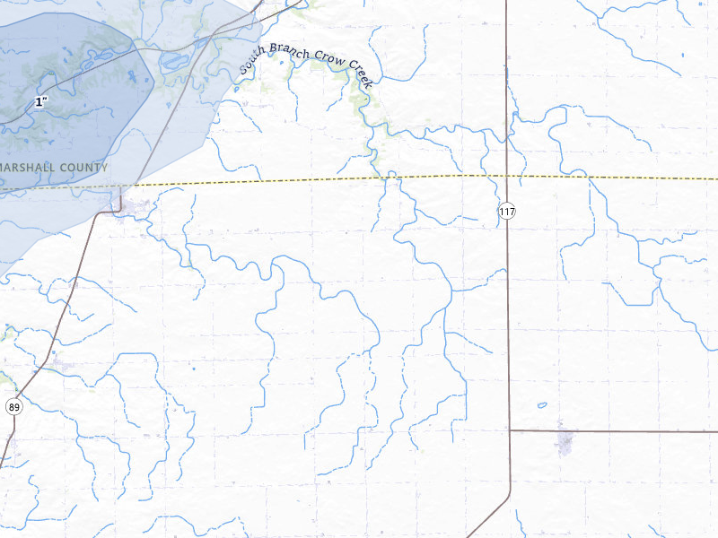 NEXRAD radar-signature map of the hail storm over Washburn, IL on Jul 3, 2026