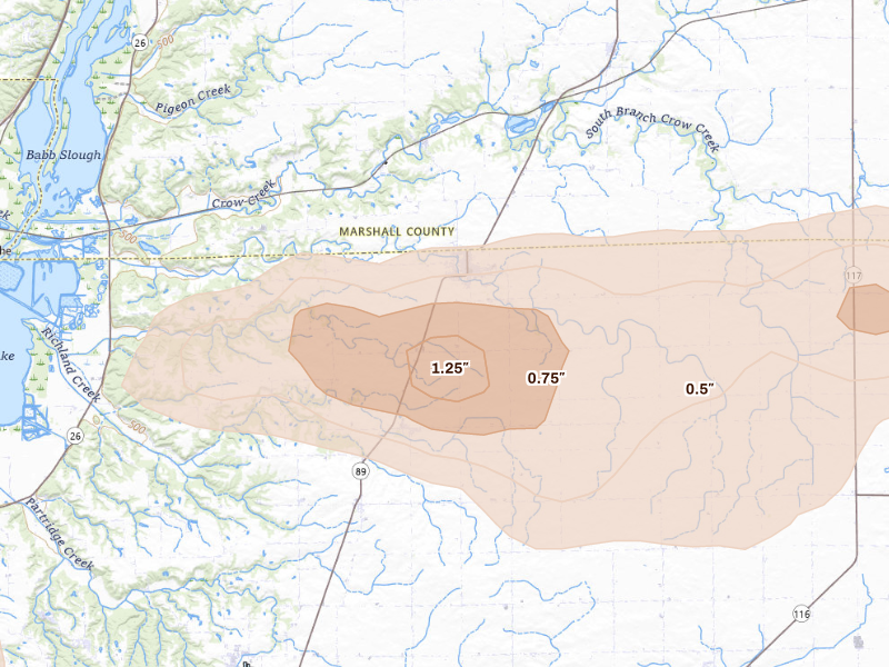 Radar-estimated hail-size map of the storm over Washburn, IL