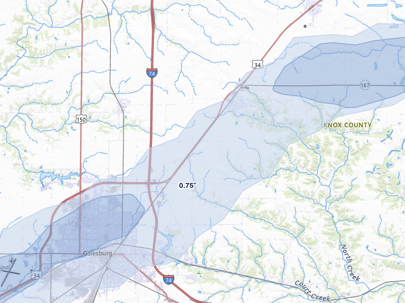 NEXRAD radar-signature map of the hail storm over Wataga, IL on Apr 2, 2026