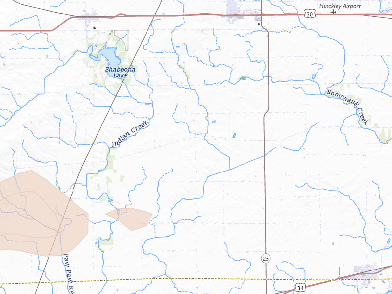 Radar-estimated hail-size map of the storm over Waterman, IL on Mar 31, 2026