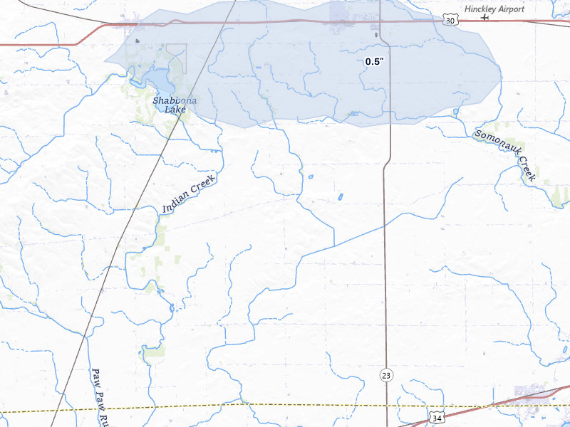 NEXRAD radar-signature map of the hail storm over Waterman, IL on Apr 21, 2026