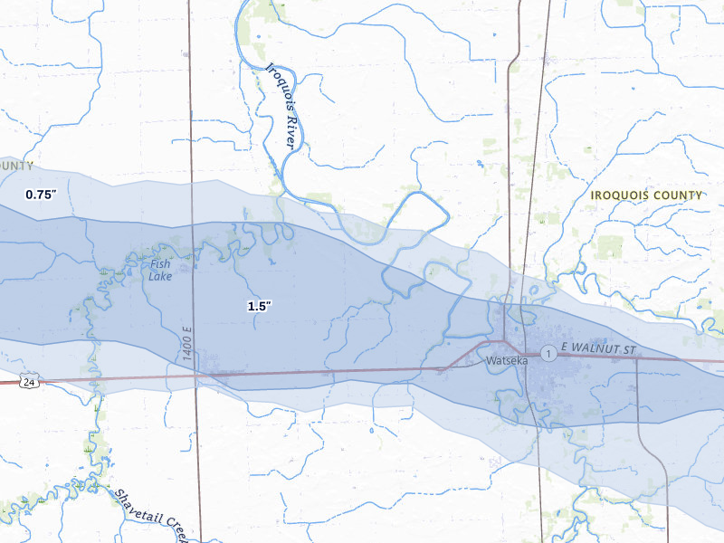 NEXRAD radar-signature map of the hail over Watseka, IL