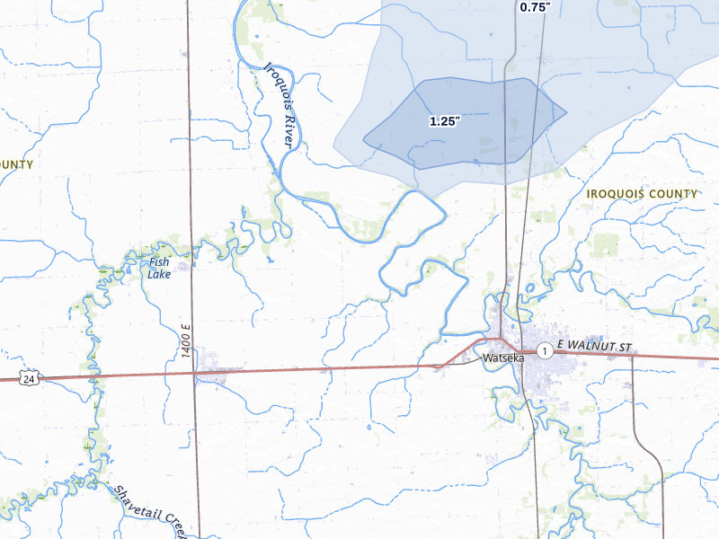 NEXRAD radar-signature map of the hail over Watseka, IL