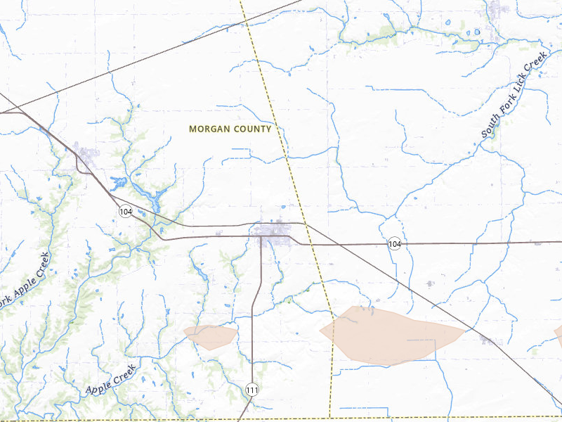 Radar-estimated hail-size map of the storm over Waverly, IL on Mar 26, 2026