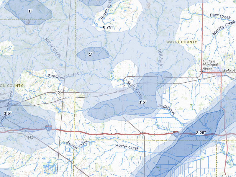 NEXRAD radar-signature map of the hail over Wayne City, IL