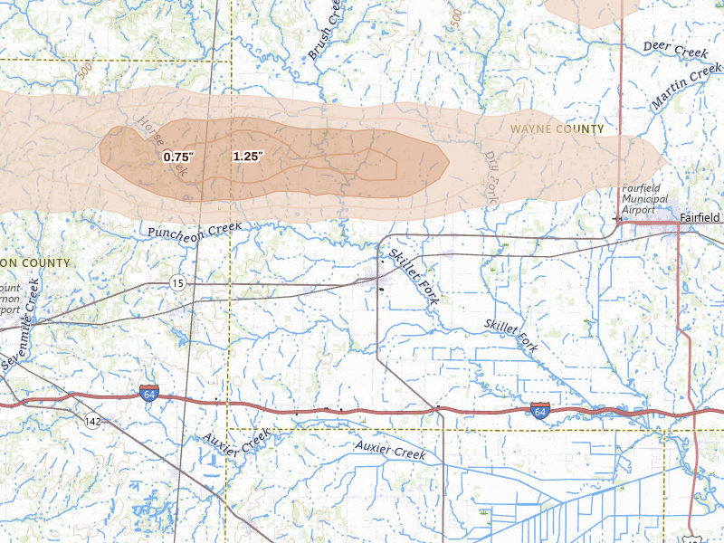 Radar-estimated hail-size map of the storm over Wayne City, IL